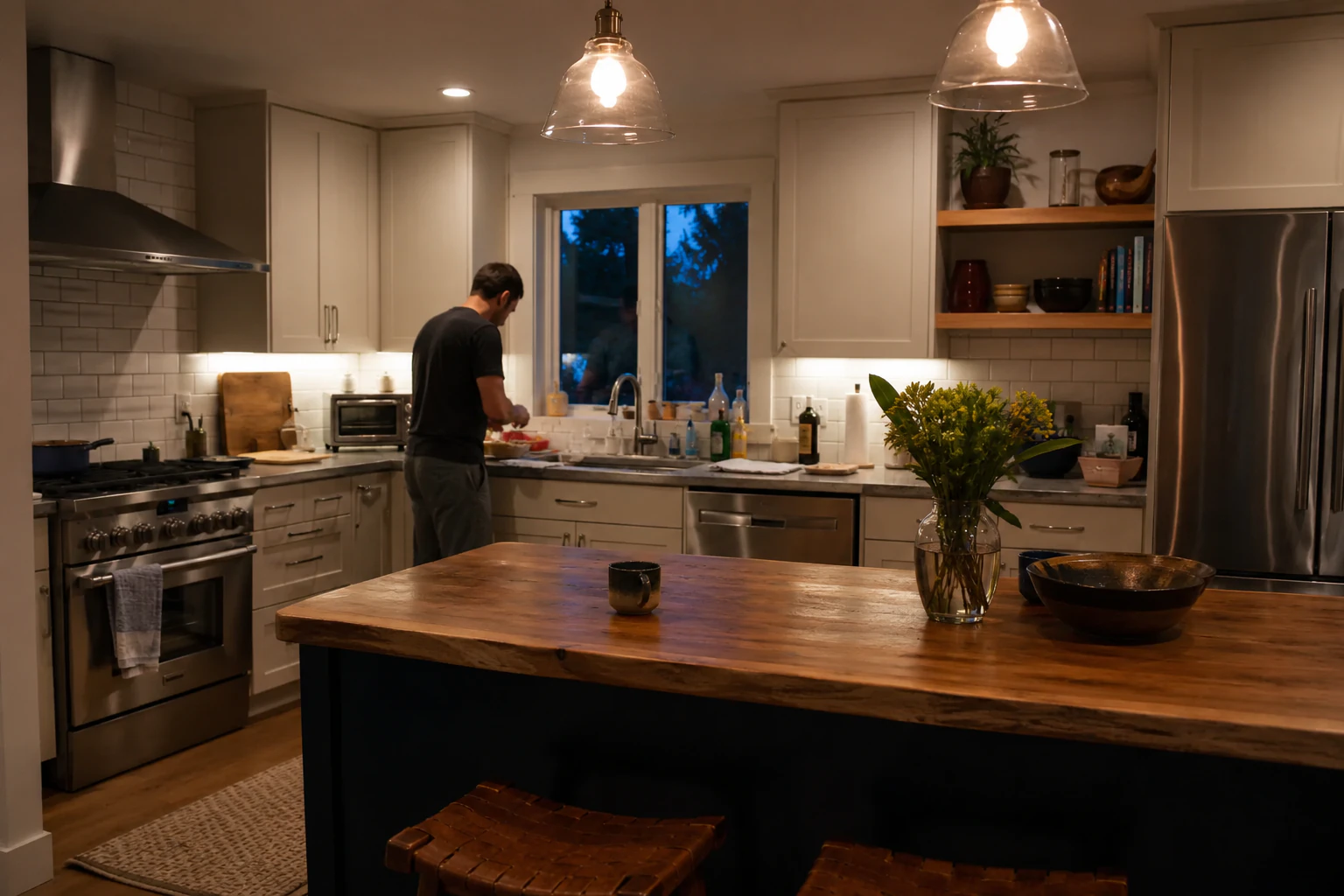 a warm-toned cooking scene on a range