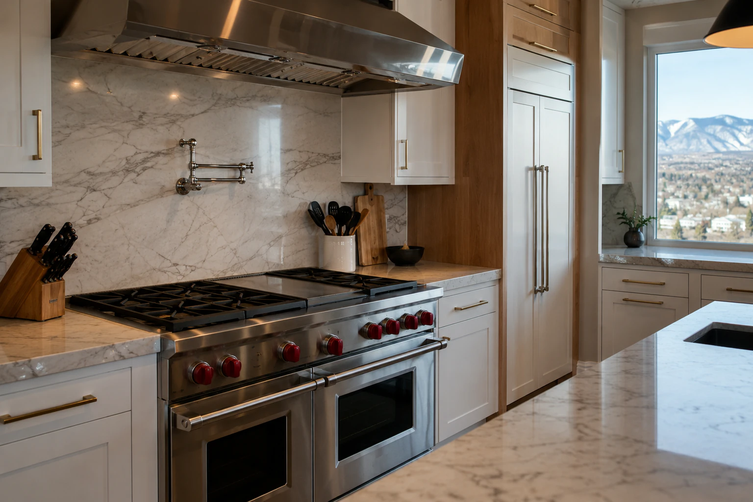 Luxury Denver kitchen with a Wolf dual-fuel range