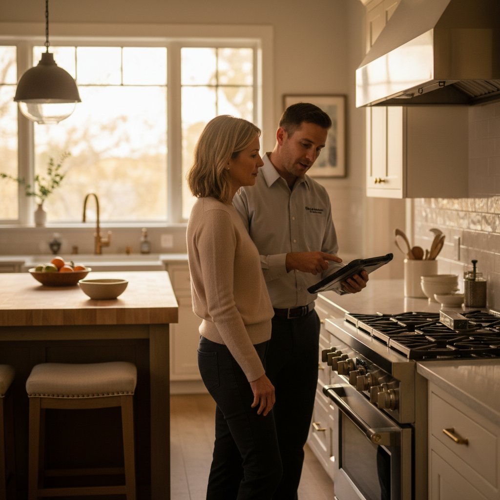 Wolf repair specialist consulting with Denver homeowner