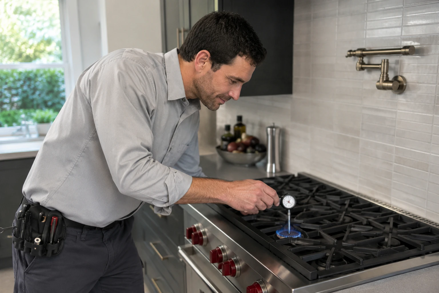 a Wolf range in a bright kitchen